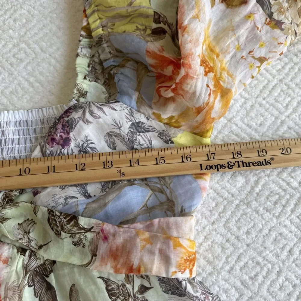 Banana Republic Womens M Multicolor Bird Floral Ramie Twist Front Blouse Top